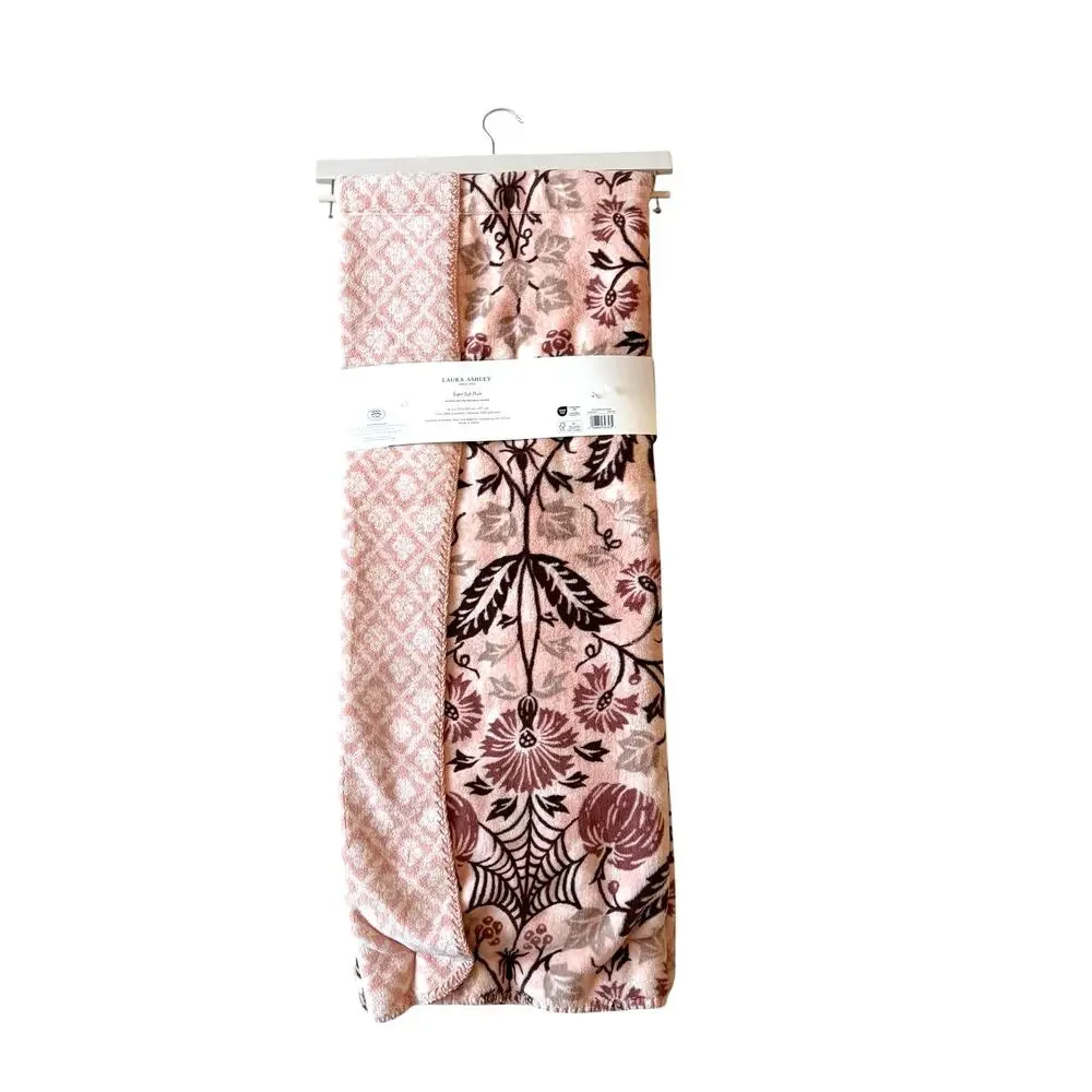 Laura Ashley Oversized Reversible Throw 50x70 Plush Peach Floral Fall Blanket